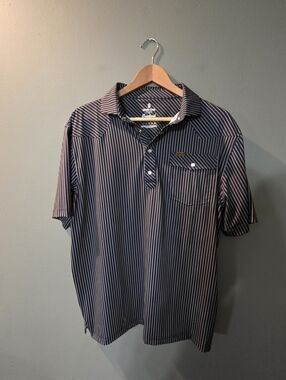 Iron Oak The Bradford Western Polo Shirt Navy Striped Mens L